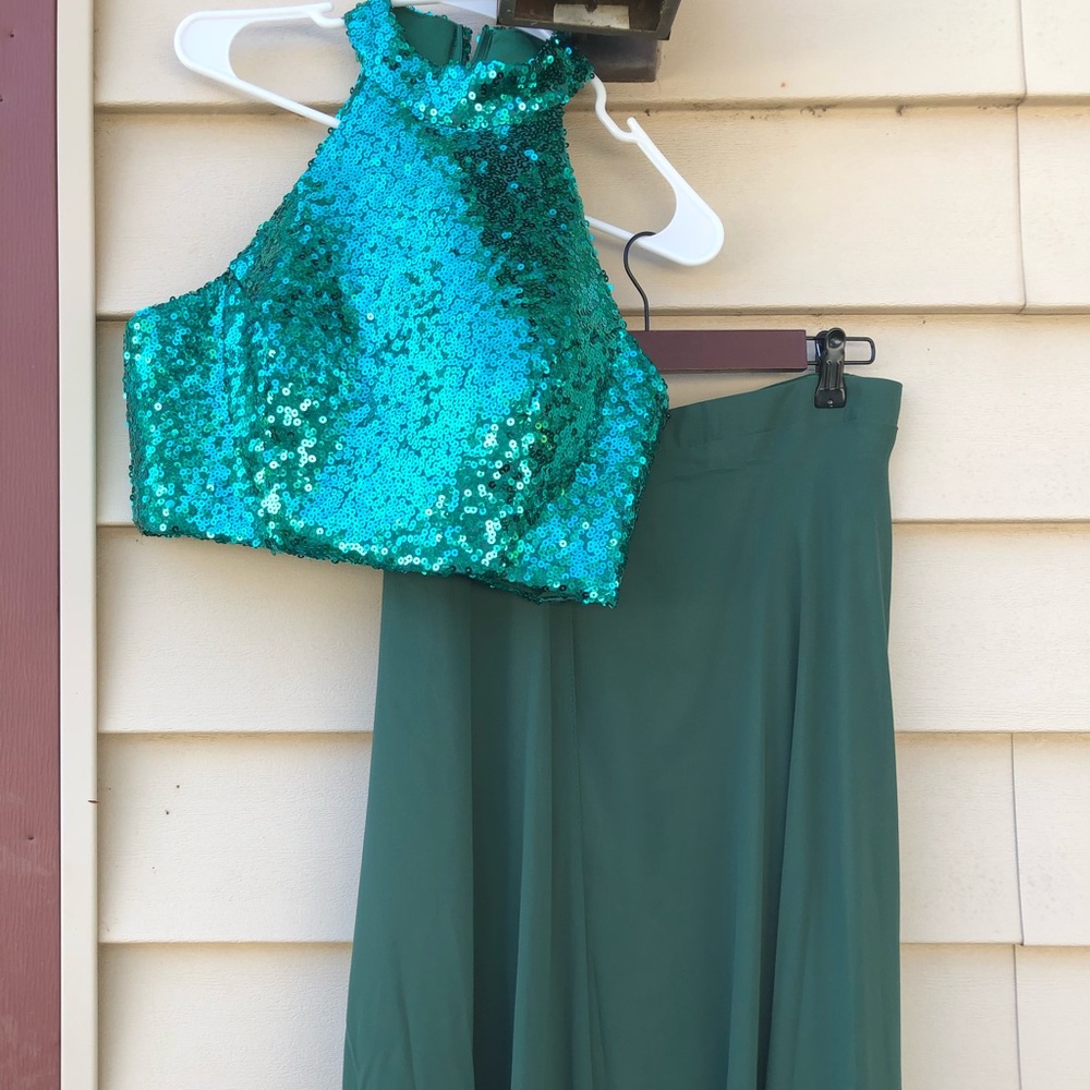 Stunning emerald green two piece gown
